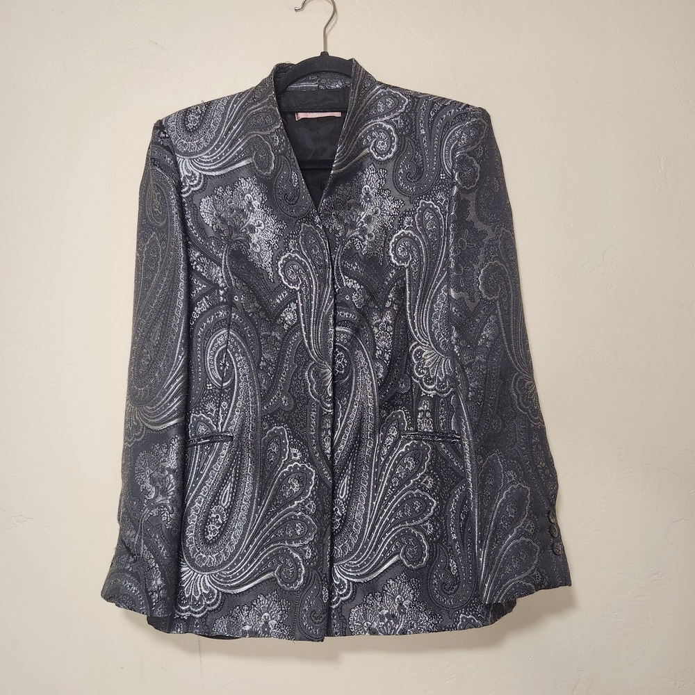 Nicola Black & Silver Paisley Jacquard Blazer Made In Italy Size 6‎